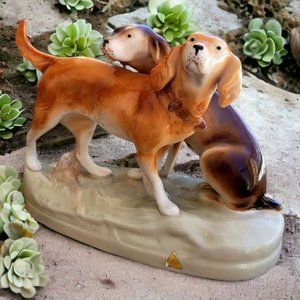 Vintage Royal Dux Pair Hunting Dogs Porcelain Sculpture Bohemia Czechoslovakia